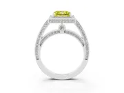 Fancy Yellow Princess Cut Diamond Halo Pavé Split Shank Ring Set in White gold with Prong Setting