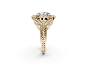 Heart-Shaped Vintage Floral Halo Engagement Ring Setting | Engraved Milgrain Band | Yellow Gold