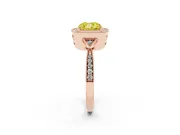 Fancy Yellow Cushion Cut Diamond Halo Engagement Ring Set in Rose gold with Milgrain Pavé Band