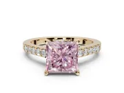 Princess Cut Pavé Solitaire Engagement Ring Setting for a Fancy Pink Lab-Grown Diamond | Crossover Gallery | Yellow Gold