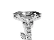 Fancy Black Marquise Cut Diamond Solitaire Leaf-Inspired Ring Set in White gold with Pavé Band and Prong Setting