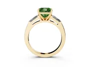 Fancy Green Princess Cut Diamond Solitaire Ring Set in Yellow gold with Tapered Baguette Side Stones and Prong Setting