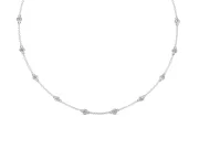 Round Lab-Grown Diamond Bezel Station Necklace | Fine Cable Chain | White Gold