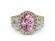 Oval Halo Split Shank Engagement Ring Setting for a Fancy Pink Lab-Grown Diamond | Round Side Stones | Yellow Gold