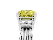 Fancy Yellow Three-Stone Radiant Cut Diamond Channel Set Ring Set in White gold with Bar Prongs
