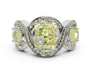 Radiant Cut Three Stone Engagement Ring Setting for a Fancy Yellow Lab-Grown Diamond | Pavé Wave Band | Sterling Silver