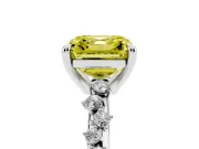 Fancy Yellow Asscher Cut Diamond Solitaire Vine Band Ring Set in White gold with Round Accents and Prong Setting