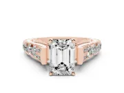 Emerald Cut Graduated Side Stone Cathedral Engagement Ring Setting | Milgrain Gallery | Rose Gold
