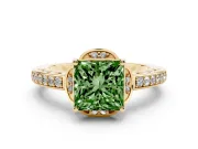 Princess Cut Floral Pavé Engagement Ring Setting for a Fancy Green Lab-Grown Diamond | Yellow Gold