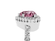 Fancy Pink Heart Cut Diamond Halo Engagement Ring Set in Silver with Milgrain Detail and Pavé Band