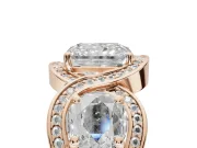 Radiant Cut Three Stone Halo Engagement Ring Setting | Pavé Wave Band | Rose Gold