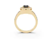 Emerald Cut Milgrain Halo Engagement Ring Setting for a Black Center | Pavé Shoulders | Yellow Gold