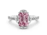 Emerald Cut Floral Engagement Ring Setting for a Fancy Pink Lab-Grown Diamond | Pavé Band | Platinum