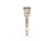 Princess Cut Three Stone Engagement Ring Setting for a Fancy Green Lab-Grown Diamond | Tapered Pave Band | Yellow Gold