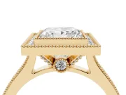 Princess Cut Vintage Milgrain Halo Engagement Ring Setting | Bezel Head | Yellow Gold