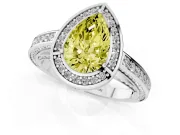 Fancy Yellow Pear Cut Diamond Halo Pavé Split Shank Ring Set in Silver with Prong Setting