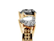 Heart-Shaped Three Stone Engagement Ring Setting for a Black Center | Beaded Shoulders | Yellow Gold