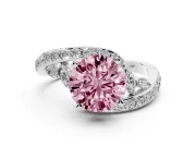 Fancy Pink Round Cut Diamond Solitaire Ring Set in Silver with Pavé Twist Band and Secure Prong Setting