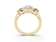 Princess Cut Three Stone Engagement Ring Setting | Wide Plain Band | Yellow Gold