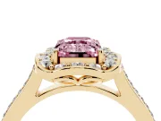Emerald Cut Petal Tip Halo Engagement Ring Setting for a Fancy Pink Lab-Grown Diamond | Pavé Band | Yellow Gold