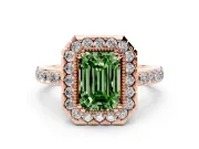 Emerald Cut Milgrain Halo Engagement Ring Setting for a Fancy Green Lab-Grown Diamond | Pavé Shoulders | Rose Gold