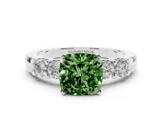 Fancy Green Cushion Cut Diamond Five-Stone Prong Set Engagement Ring Set in Silver with Channel Band