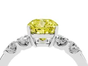 Fancy Yellow Cushion Cut Diamond Five-Stone Prong Set Engagement Ring Set in White gold with Channel Band