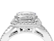 Asscher Cut Halo Split Shank Engagement Ring Setting | Pavé Shoulders | Platinum