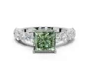 Princess Cut Side Stone Engagement Ring Setting for a Fancy Green Lab-Grown Diamond | Scalloped Prong Accents | Platinum