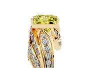 Fancy Yellow Princess Cut Diamond Solitaire Ring Set in Yellow gold with Layered Twist Pavé Band