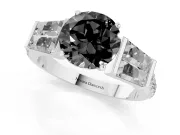 Round Channel Set Baguette Engagement Ring Setting for a Black Center | Paired Baguettes | Platinum