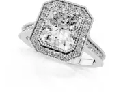 Radiant Cut Vintage Milgrain Halo Engagement Ring Setting | Bezel Head | White Gold