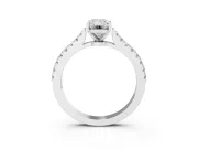 Emerald Cut Diamond Solitaire Engagement Ring Set in White gold with Delicate Pavé Band and Prong Setting