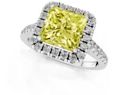 Princess Cut Halo Engagement Ring Setting for a Fancy Yellow Lab-Grown Diamond | Pave Shoulders | Platinum