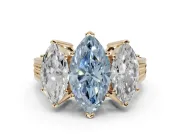 Marquise Three Stone Engagement Ring Setting for a Fancy Blue Lab-Grown Diamond | Beaded Shoulders | Yellow Gold