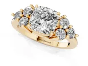 Cushion Cut Cluster Side Stone Engagement Ring Setting | Plain Band | Yellow Gold