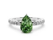 Pear-Shaped Pave Engagement Ring Setting for a Fancy Green Lab-Grown Diamond | Shared Prong Band | Sterling Silver