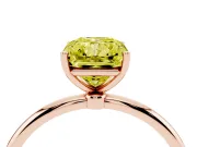 Fancy Yellow Radiant Cut Diamond Solitaire Engagement Ring Set in Rose gold with Thin Band and Prong Setting