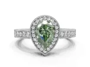 Pear-Shaped Milgrain Halo Engagement Ring Setting for a Fancy Green Lab-Grown Diamond | Wide Pavé Band | White Gold