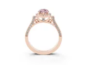 Fancy Pink Marquise Cut Diamond Halo Ring Set in Rose gold with Pavé-Lined Split Shank Band