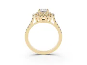 Emerald Cut Double Halo Engagement Ring Setting | Pave Shoulders | Yellow Gold