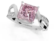 Princess Cut Bypass Solitaire Engagement Ring Setting for a Fancy Pink Lab-Grown Diamond | Pavé Strands | White Gold