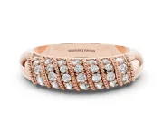 Round Lab-Grown Diamond Diagonal Pavé Dome Wedding Band | Milgrain Bars | Rose Gold