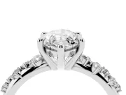 Marquise Cut Diamond Solitaire Vine Band Ring Set in Silver with Round Accents and Prong Setting