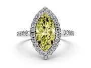 Marquise Pave Halo Engagement Ring Setting for a Fancy Yellow Lab-Grown Diamond | Pave Band | Platinum