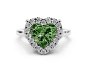Heart-Shaped Claw Corner Halo Engagement Ring Setting for a Fancy Green Lab-Grown Diamond | Plain Band | Sterling Silver