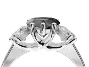Heart-Shaped Three Stone Engagement Ring Setting for a Black Center | Tapered Band | White Gold