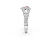 Heart-Shaped Halo Pavé Engagement Ring Setting for a Fancy Pink Lab-Grown Diamond | Narrow Split Shank | Platinum