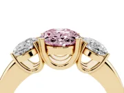 Oval Three Stone Engagement Ring Setting for a Fancy Pink Lab-Grown Diamond | Double Claw Head | Yellow Gold