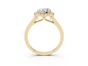 Heart Cut Halo Round Diamond Solitaire Ring Set in Yellow gold with Pavé Band and Prong Setting